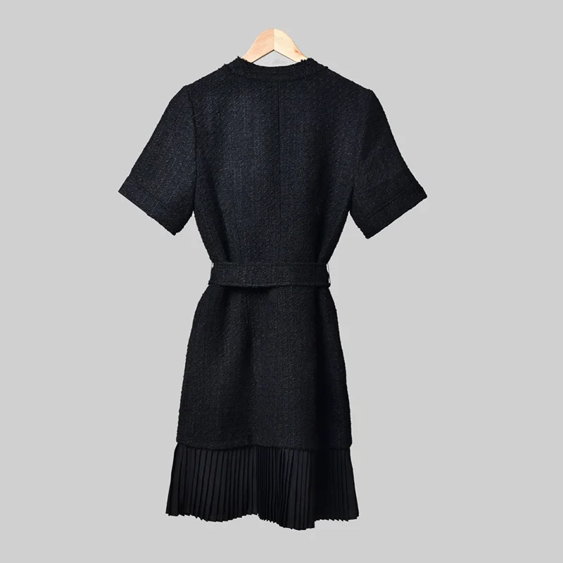 Robe Courte Avec Bas De Jupe Плиссированное мини-платье женское черное офисное женское платье с молнией спереди и поясом осень дропшиппинг