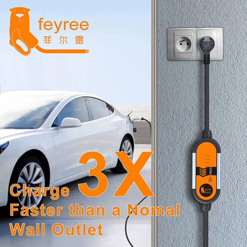 feyree Portable EV Charger Wallbox 16A Type1 j1772 Charging Cable Type2  Cord IEC62196 Schuko Plug Electric Car Charging Station