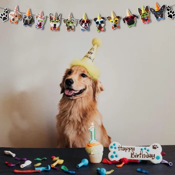 

WEIGAO Cute Pet Dogs Birthday Garland Funny Dog Faces Bunting Banner Flags Pet Birthday Party Decoration Puppy Dog Party Garland