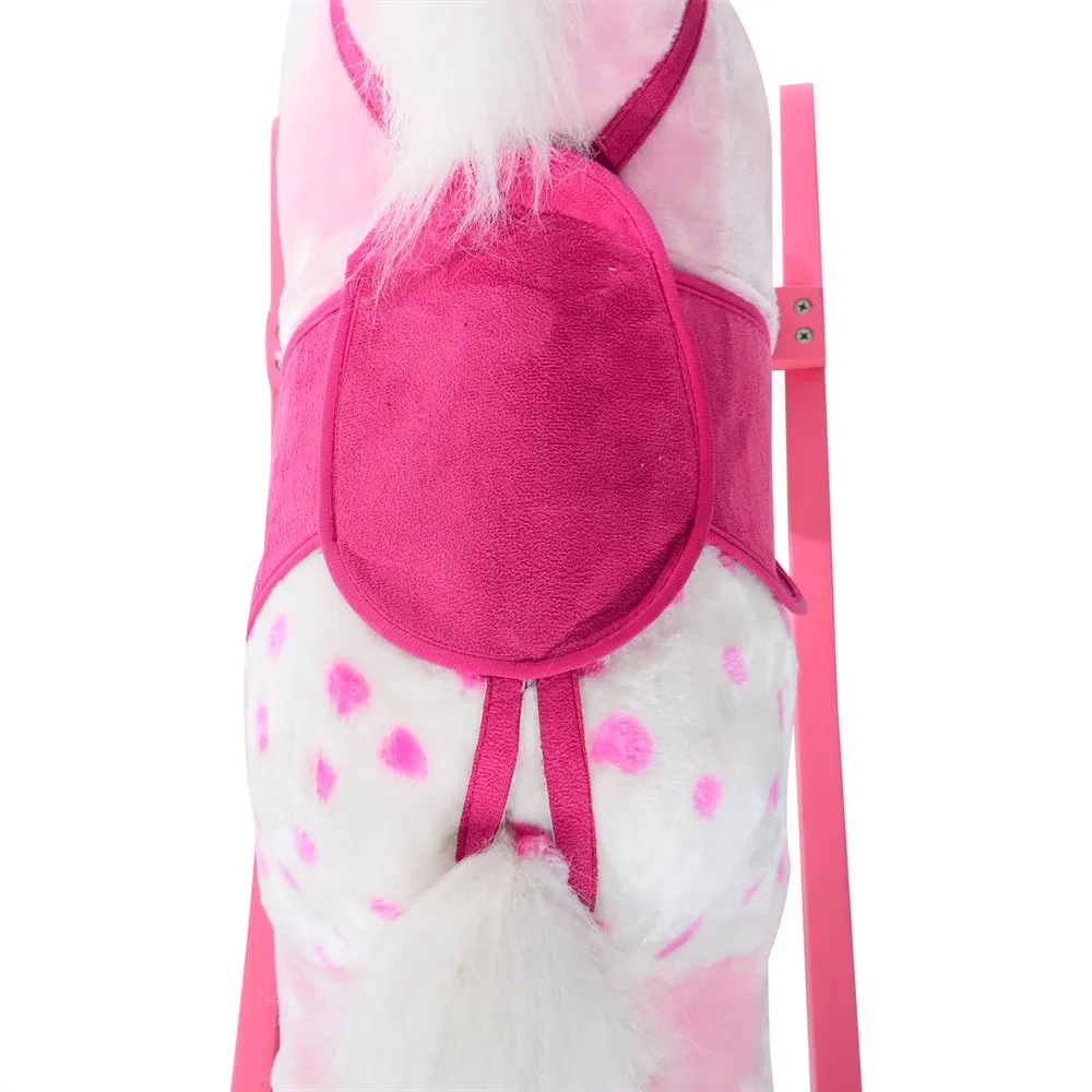 Caballito Balancin Bebe Balancin Peluche Caballo Madera para Ninos +3 Anos con Sonidos 74x28x65cm