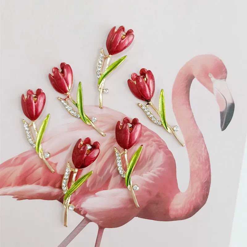 10 Pcs/Lot Alloy Golden Red Tulip Brooch Buttons Pendants Ornaments Jewelry Choker Bridal Hair DIY Accessories Handmade | Дом и сад
