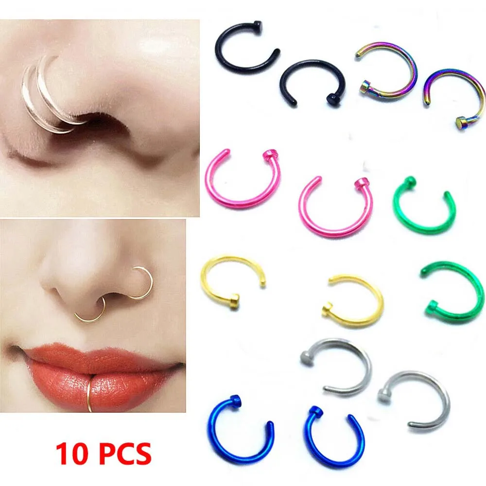 10pcs Punk Clip On Fake Nose Open Hoop Ring Lip Earring Ring Body Piercing New