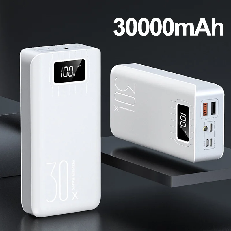 White-30000mAh 30000 мАч Внешний аккумулятор TypeC Micro USB QC Быстрая Зарядка Внешний аккумулятор светодиодный дисплей портативное Внешнее зарядное устройство - Цвет: White-30000mAh