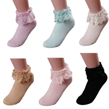 

Women Vintage Breathable Lace Ruffle Ankle Socks Princess Girl Cotton Socks High Quality harajuku socks women calcetas mujer