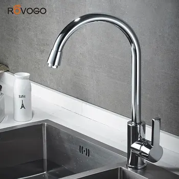 

ROVOGO 360 Degree Rotation Kitchen Faucet, Single Level Cold Hot Mixer Crane Deck Mounted torneira Sink Taps Chrome