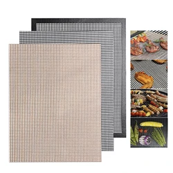 Non-stick Barbecue Grilling Mats Reusable Heat Resistance Grilling Net Grid Shape BBQ Mesh Mat For Outdoor Activities BBQ Tools