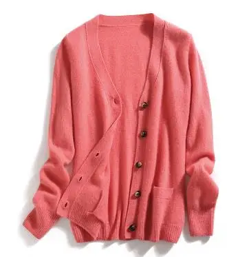 watermelon red Кашемировый вязаный женский кардиган свитер пальто однобортный Vneck арбуз красный 10clors 220g - Цвет: watermelon red