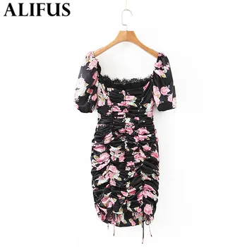 

Fashion Za Women Dress 2020 Vintage Floral Print Chic Square Collar Puff Sleeve Casual Slim Dresses Female Ladies Vestidos