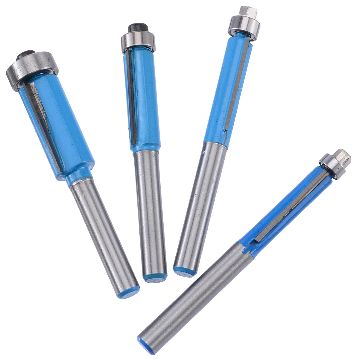 4pcs Blue End Bearing Cutter 4 Flush Trim 1/4 Router Bit 1/4" 5/16" 3/8