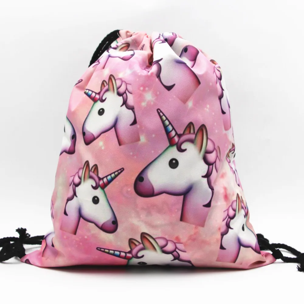 

New Style 3D Digital Printed Oxford Cloth Drawstring Backpack Unicorn Shopping Storage Drawstring Backpack