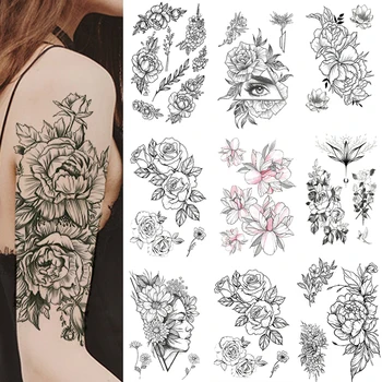 

Fashion Fake Temporary Tattoos for Face Body Jewels Rose Flower Arm Shoulder Waterproof Tattoo DIY Big Makeup Tattoo Stickers