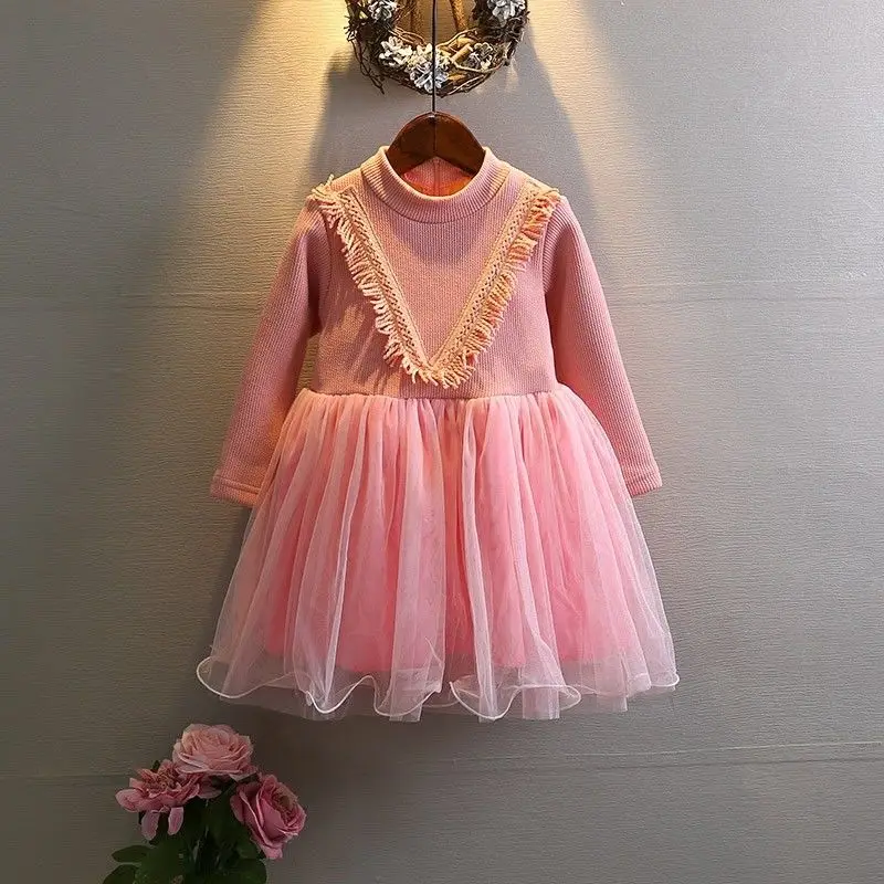 

Girls Winter Clothes Plus Velvet Dress Children Tassel Dress Baby Warm Princess Dress Children Thick Clothes 3-8T