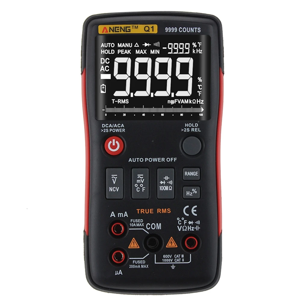 

Q1 Digital Clamp Meter Multimeter 9999 Counts Capacitor Ohm Tester Auto Range Analog Ammeter Voltmeter with Test Leads Probes