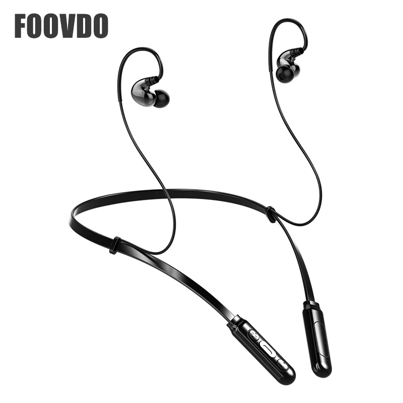 FOOVDO Dual Dynamic Bass Sound Bluetooth Earphone Hook in ear Stable Sport Wireless Neckband Headphone Waterproof Headset