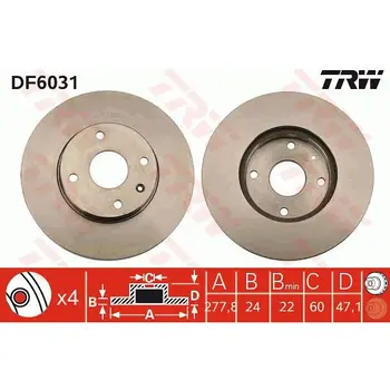 

Brake disc CHEVROLET EPICA 2.0-2.5 05-front vent D = 278mm TRW DF6031