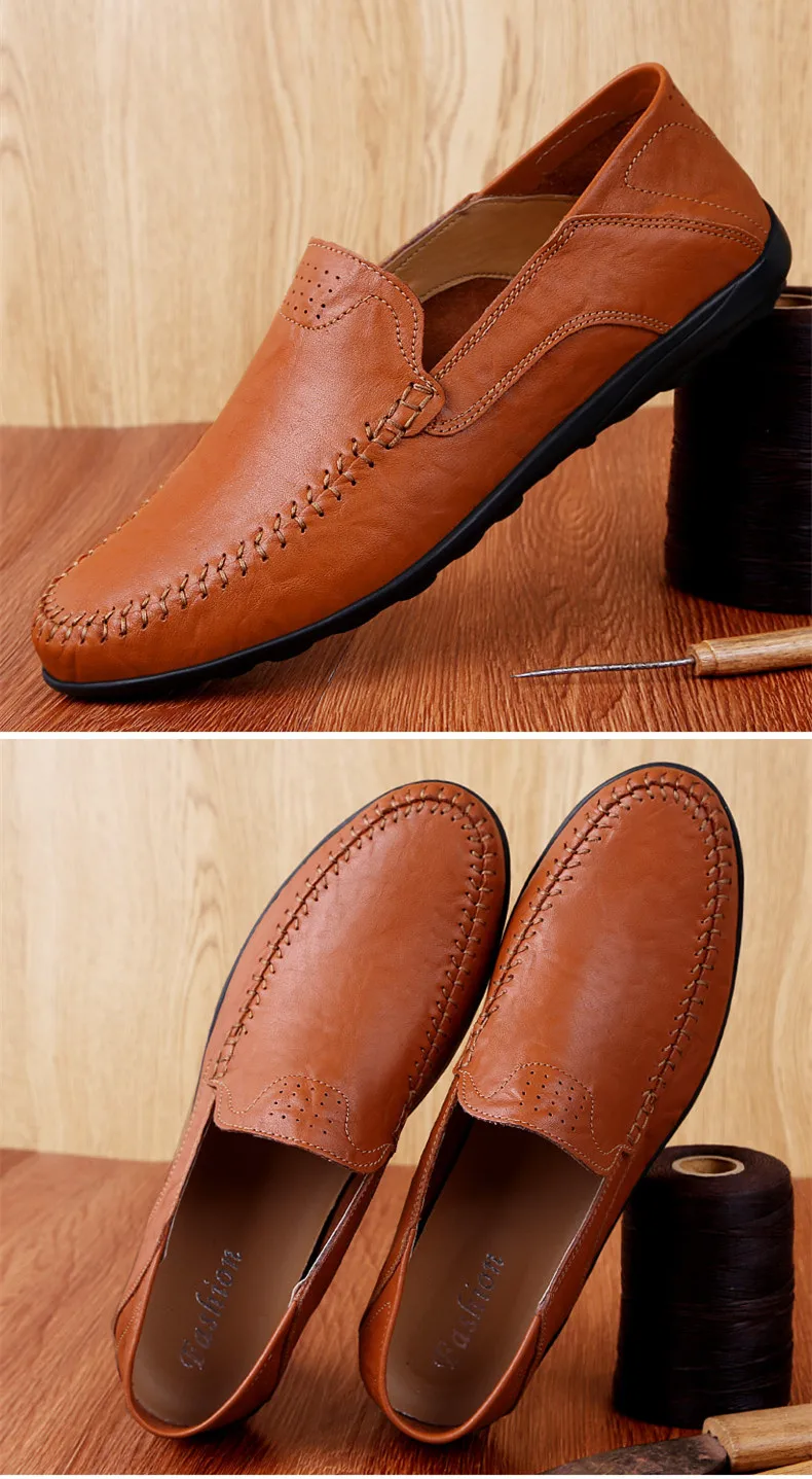 Натуральная кожа Для мужчин повседневная обувь Элитный бренд летние мужские лоферы; мокасины; дышащая обувь; Слипоны для вождения размера плюс; большие размеры 37-47