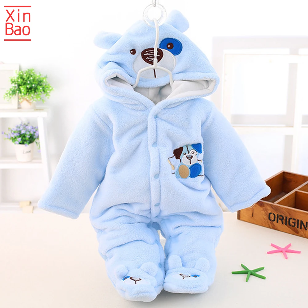 XINBAO/Одежда для новорожденных; Новинка; зимняя фланелевая Одежда для маленьких девочек и мальчиков; милый плюшевый Рождественский теплый комбинезон с капюшоном; - Цвет: blue dog
