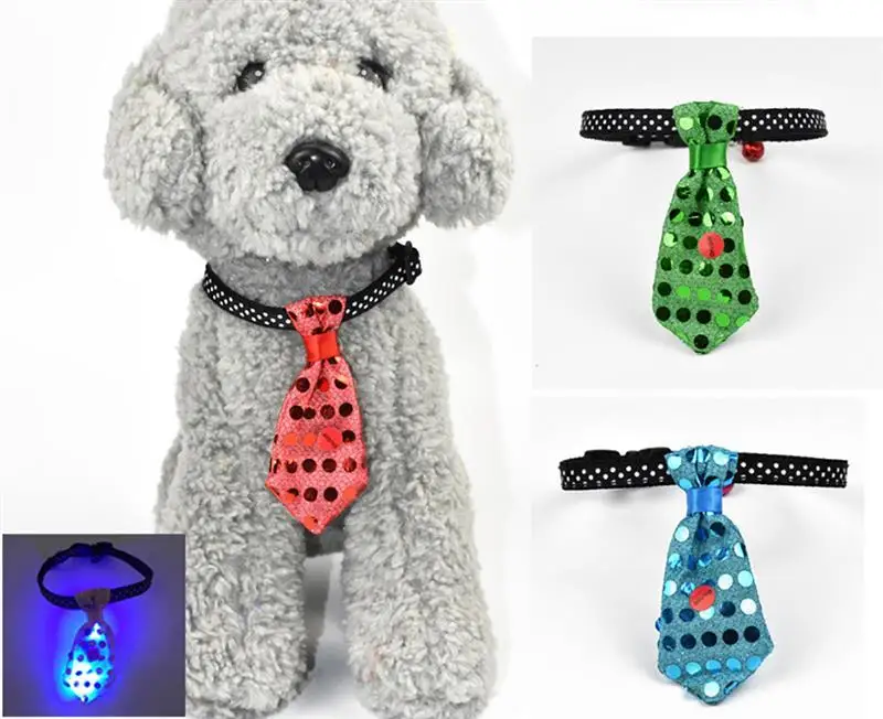 3pcs Pet LED Collar Tie Sequin Decor LED Light up Cat Collar Bow Tie Collar Pet Adjustable Neck Tie For Party Pet Dog Wedding