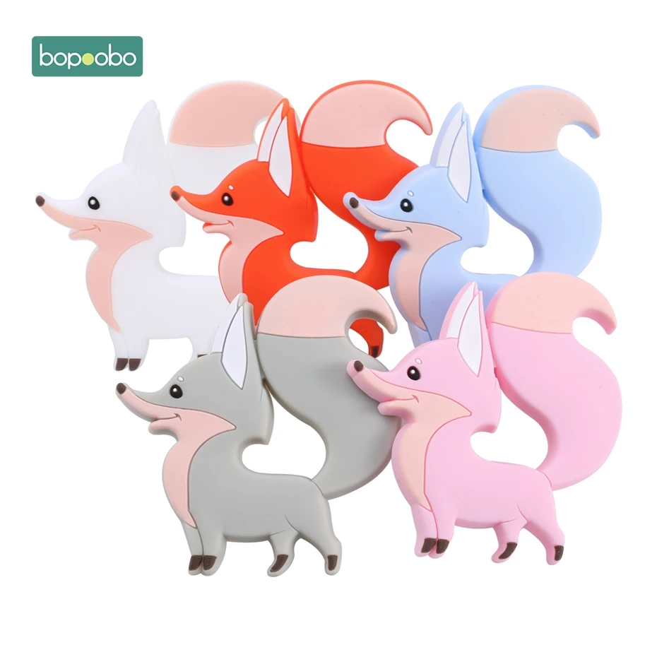 Mix Fox Bopobo 5 шт., силиконовый Прорезыватель для зубов с изображением лисы из мультфильма, BPA бесплатно, детский прорезыватель, подвеска, Товары для малышей, для еды, миниатюрный стержень, сделай сам, Прорезыватель для зубов, ожерелье - Цвет: Mix Fox