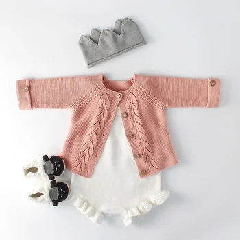

Winter Autumn Leaf Cardigan Coat Outwear Baby Infants Toddlers Girls Kids Children Knitwear Knit Sweater Ruffle Rompers S9812