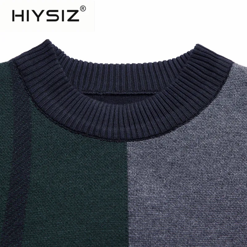 HIYSIZ Brand 2019 Casual plaid knitted casual mensweater men pullover warm striped sweaters winter H3015 5