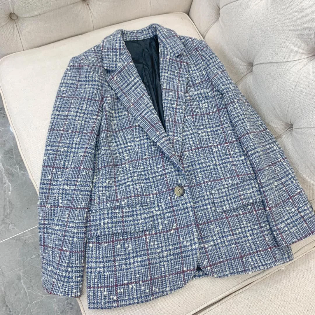 

2019 new ladies high quality fashion long sleeve lapel check blazer 0812