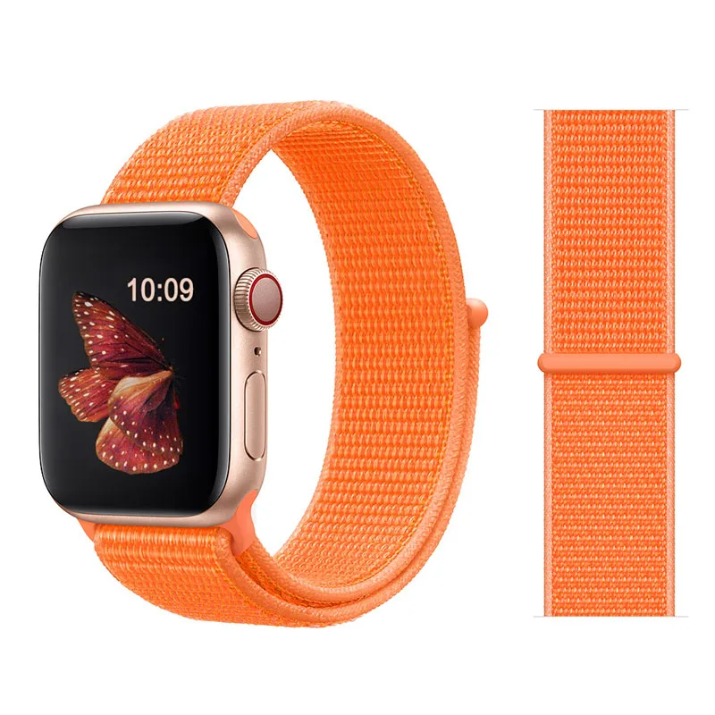 Joyozy для Apple watch, ремешок, нейлоновый, спортивный, петля, запястье для IWatch Series4, 3, 2, 1, цветной узор, классическая пряжка - Цвет ремешка: Papaya