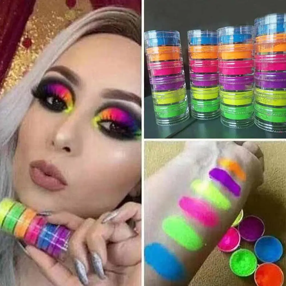 

Neon Match Powder Nail Glitter Powder 6 Colors Luminous Dust Fluorescent Pigment Powder Nail Glitters Glow In The Dark 6pcs