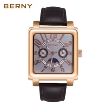 

Berny Square Men's Watch Quartz Calendar Waterproof Multifunctional Moon Phase Wristwatch Male Christmas Gift Reloj De Hombre