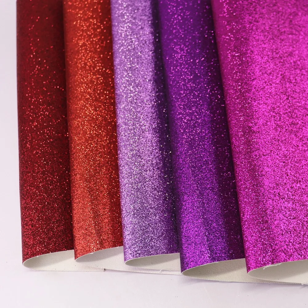 Plain Glitter Fabric Faux PU Leather For Craft Sewing Bow DIY Leather Fabric