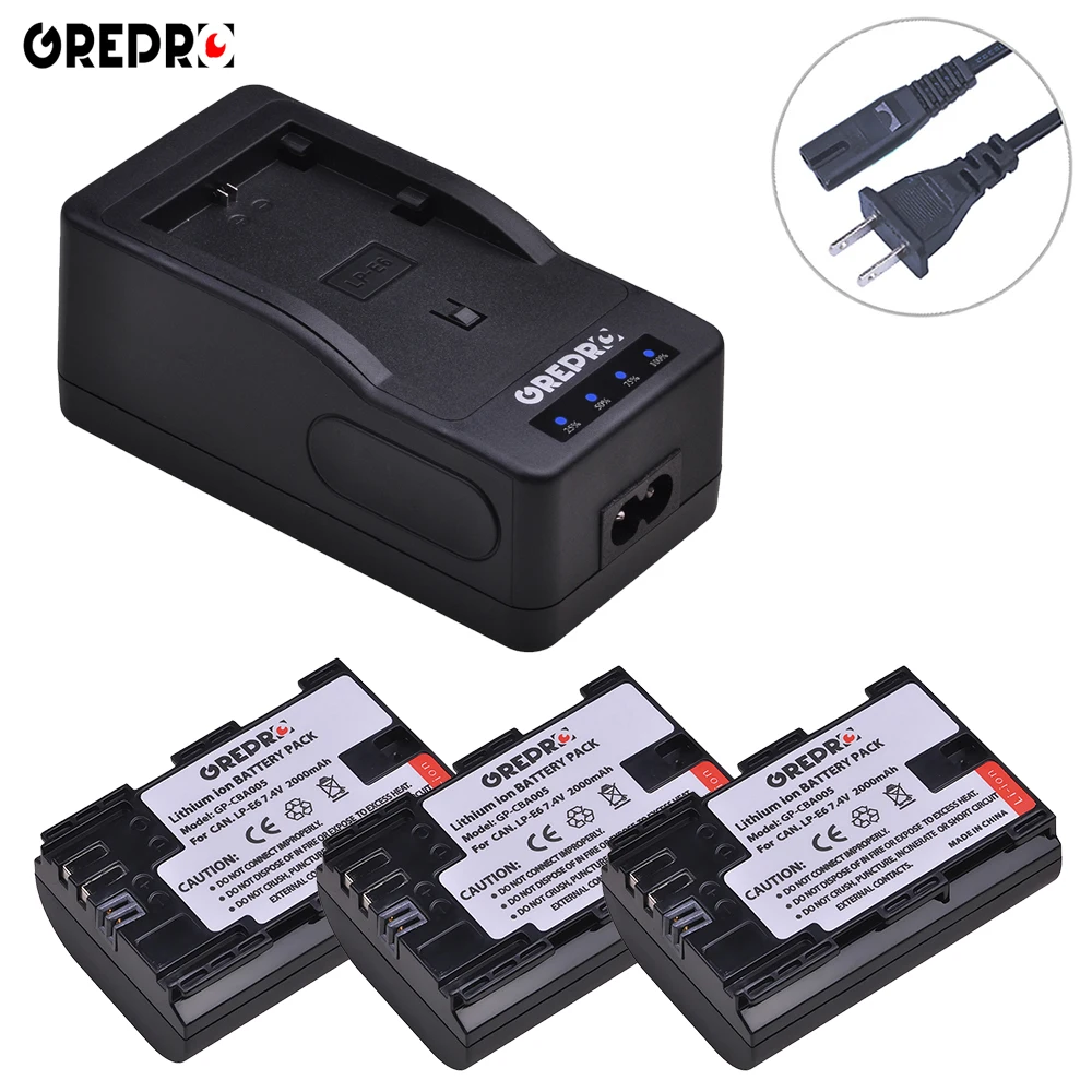 GREPRO LP-E6 батарея+ светодиодный ультра быстрое зарядное устройство для Canon LP-E6 LP-E6N Canon EOS 5D, 6D, 7D, 60D, 70D, 80D, 5DS, 5DS R, 5D Mark II - Цвет: 3B with charger