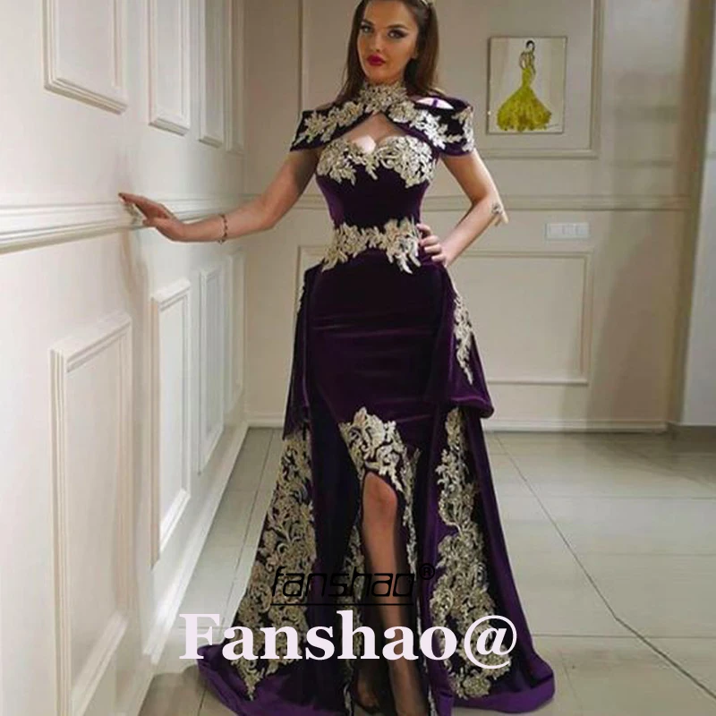 

Purple Mermaid Evening Dresses Moroccan Kaftan Sweetheart Velvet Saudi Arabic Prom Special Occasion Party Dress Plus Size