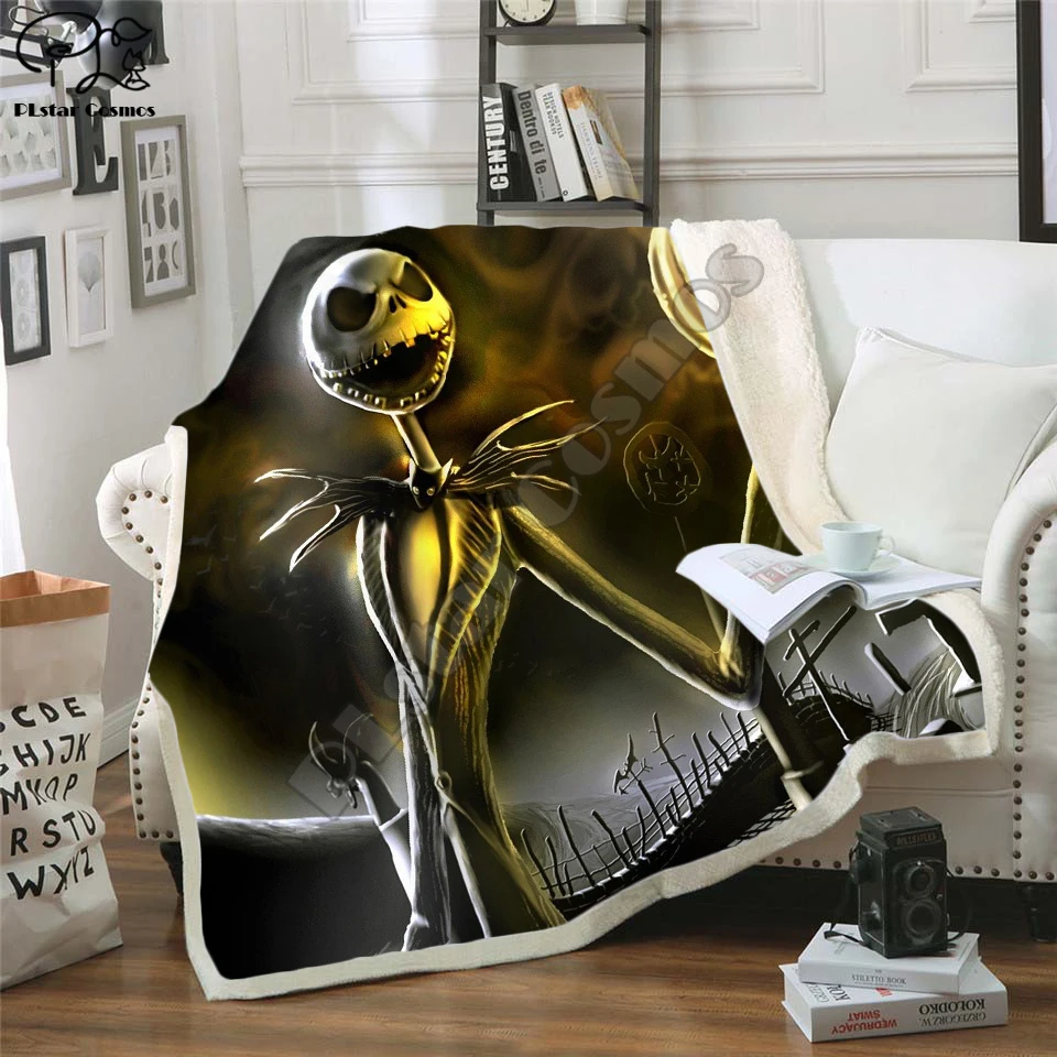 Cena The nightmare before christmas Jack Skull Sherpa koc plusz aksamit ciepły arkusz Cartoon Office kocyk na drzemkę JACK 0020