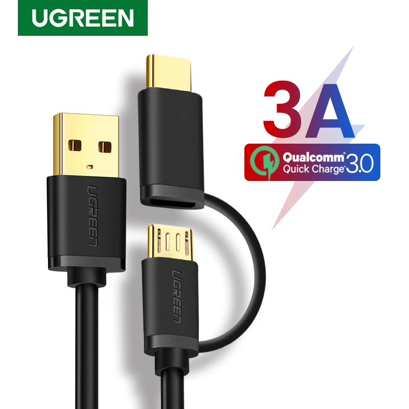 Ugreen USB Type C кабель для Samsung Galaxy S10 S9 Plus 2 в 1 быстрая зарядка Micro Xiaomi Tablet Android кабель|cable
