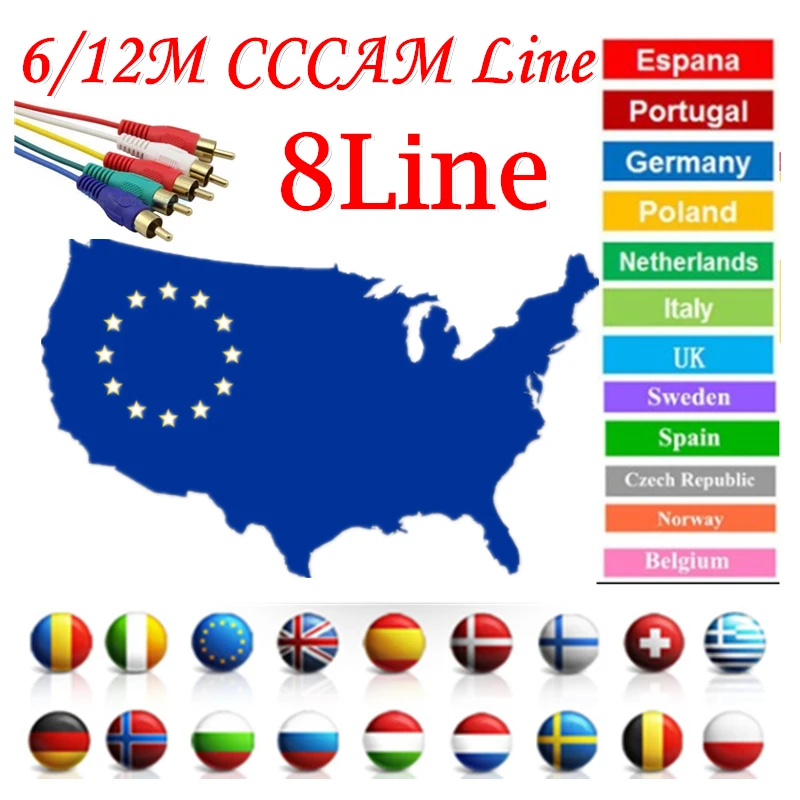 8 линия Cccam cline для 6/12 месяцев Испания Oscam Клайн использовать для GT медиа V8 Nova V9 Супер Спутниковый ТВ приемник Европа каналы