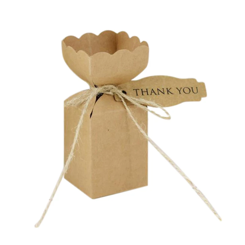 

50Pcs Kraft Paper Square Candy Box Rustic Wedding Favors Candy Holder Bags Wedding Party Gift Boxes with Thank You Tags