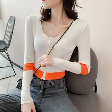 

8316# 2021 New Autumn Knitted Top Women's Short Long Sleeve Tight Exposed Navel Slim Fit Sweater Bottomed Small Coat Cardigan