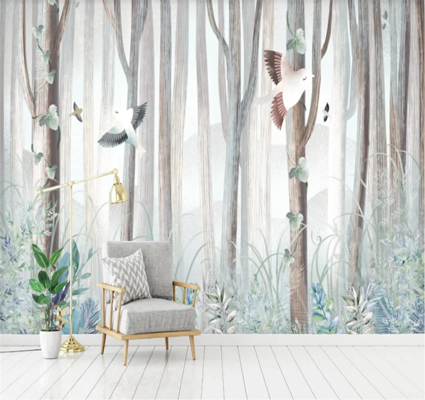 XUESU Modern minimalist forest trees animal flowers and grass background wall custom wallpaper fashion wall covering beibehang custom photo 3d floor painting wallpaper 3d floor green grass tv background wall papel de parede