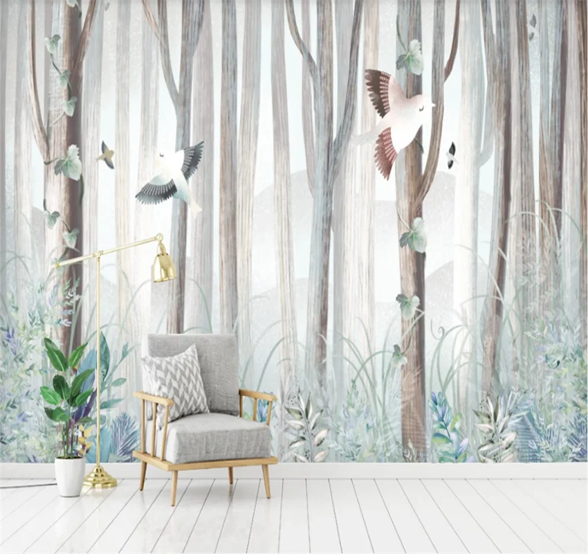 

XUESU Modern minimalist forest trees animal flowers and grass background wall custom wallpaper fashion wall covering