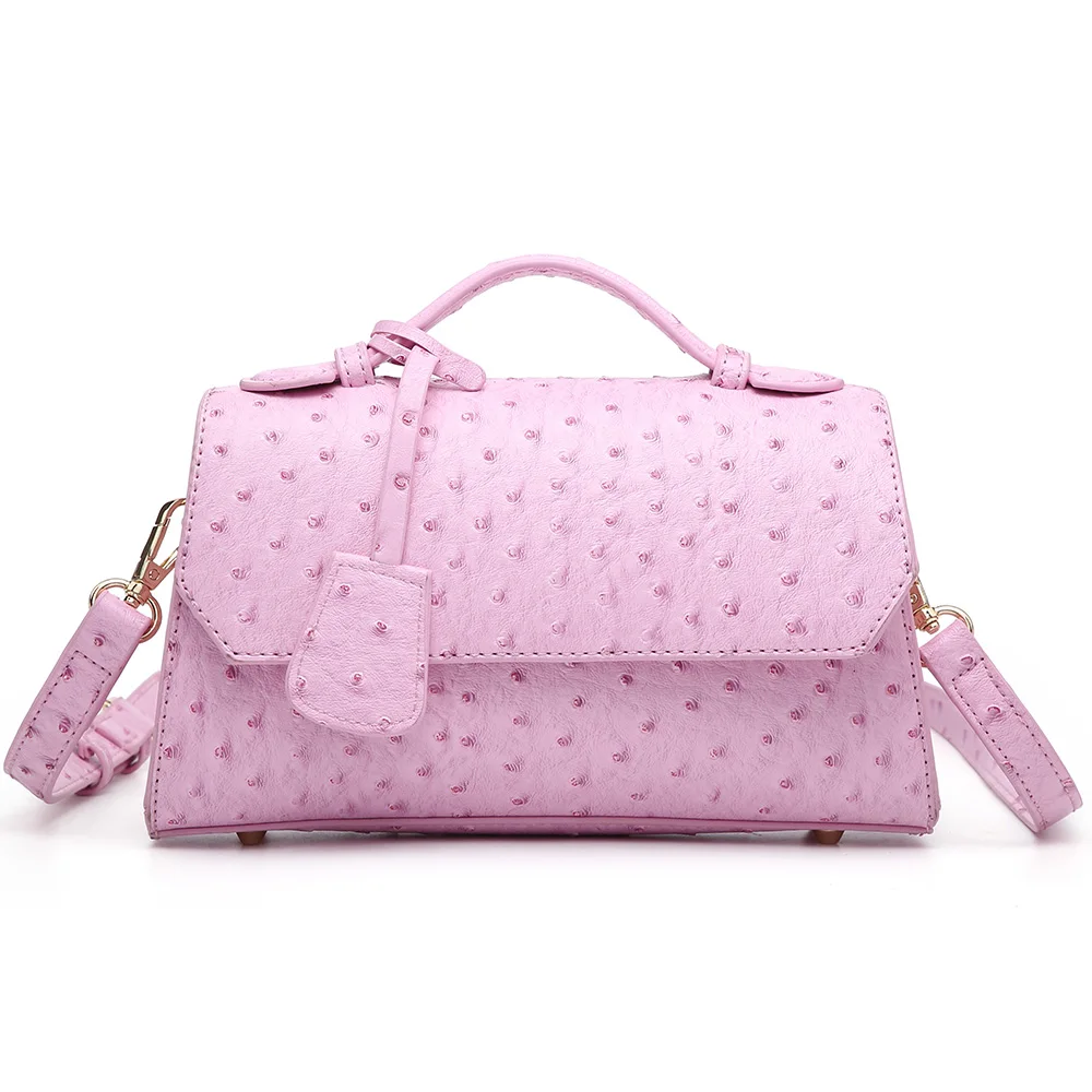 Ostrich Pink Женская модная сумка из змеиной кожи с длинным ремешком, сумка через плечо, сумка из страуса кофейного цвета, элегантный клатч с подвеской - Цвет: Ostrich Pink