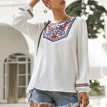 

Temperament women's spring and summer long-sleeved T-shirt shirt national style top pink plus size women thanksgiving harajuku