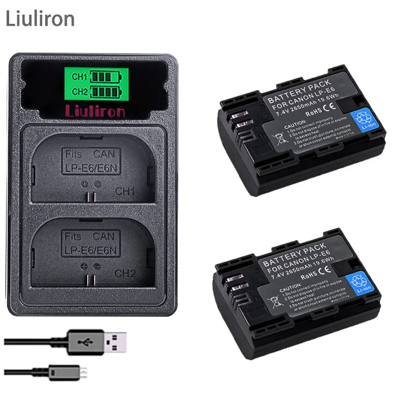 

2x LP E6 LPE6 LP-E6 E6N Battery 2650mAh + LED Dual Charger For Canon EOS 5DS R 5D Mark II 5D Mark III 6D 7D 80D EOS 5DS R Camera
