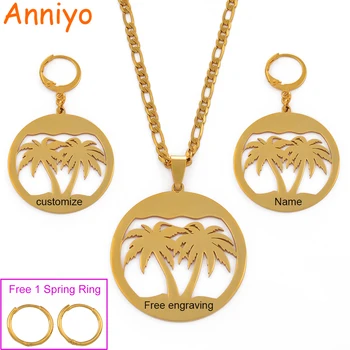 

Anniyo Engrave Custom Names Free Coconut Tree Jewelry sets Necklaces Big Earrings Guam Hawaiian Customize Letters #078721Z