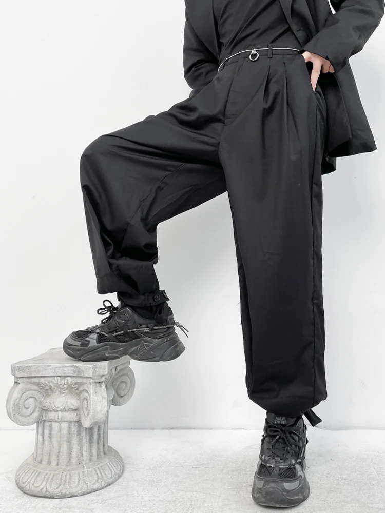 Description Picture 2 of itemMen's Casual Suit Pants Loose And Versatile Personality Fashion Youth Trend Trouser Leg Straps Loose Wide Leg Leggings
