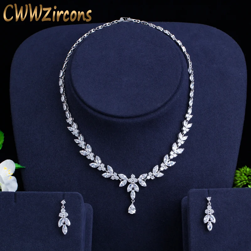 Baratos CWWZircons brillante zirconia cúbica fiesta traje collar pendientes para novia conjuntos de joyas accesorios de vestido T326