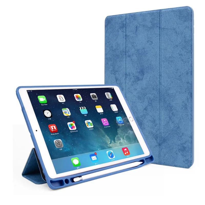 Синий Защитный чехол для планшета для нового ipad 10,2 7-го поколения с держателем для ручек ПУ+ ПВХ чехол умная скобка чехол для ipad 10,2 дюймов - Цвет: Синий