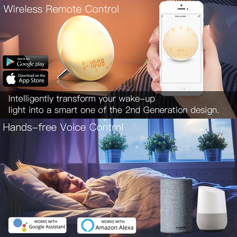 FIFY STORE Réveil lumineux intelligent | Alarme, 7 couleurs, Lever du soleil, Application, Compatible avec Alexa et Google Home 