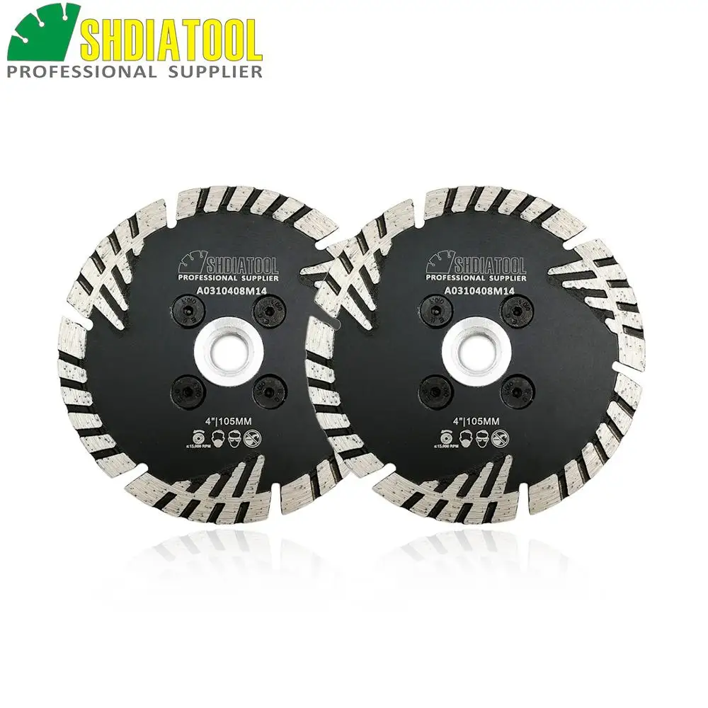 SHDIATOOL 2pcs M14 FLANGE 4"/105m Diamond Saw Blades Cutting Disc With Slant Protection Teeth
