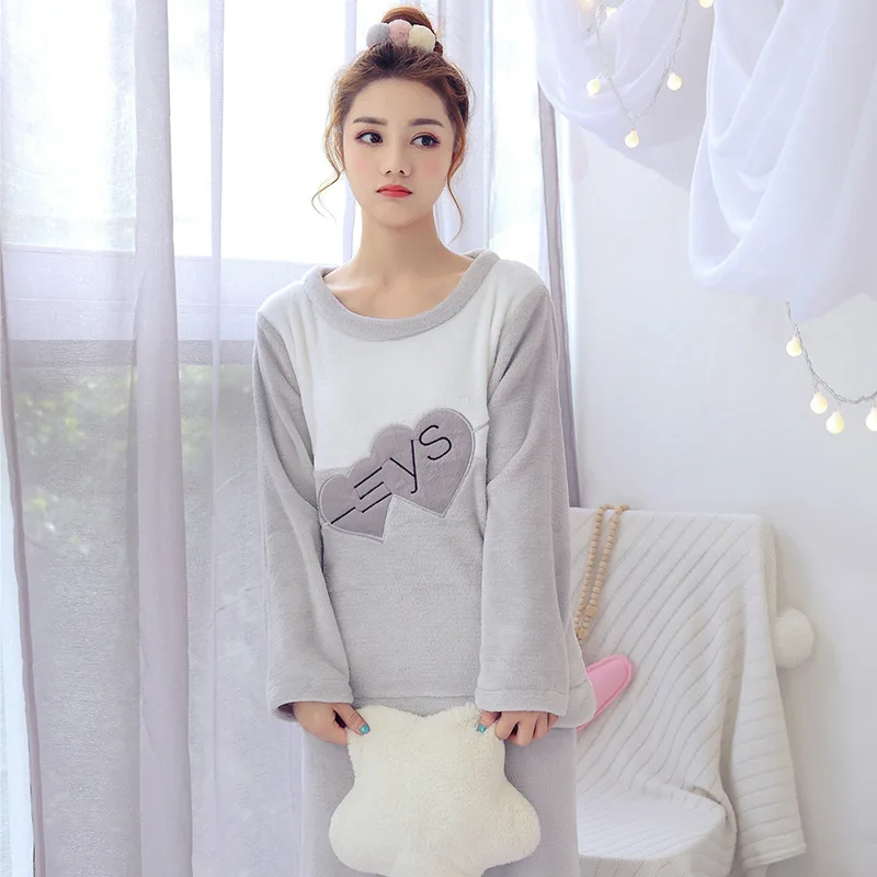 women pajama Gray Пижама увеличить размер фланель пижама женский Корал пух пижама женский фланель длинный рукав пижама женский сексуальный зимний м м м L XL XXXXXXL - Цвет: women pajama Gray