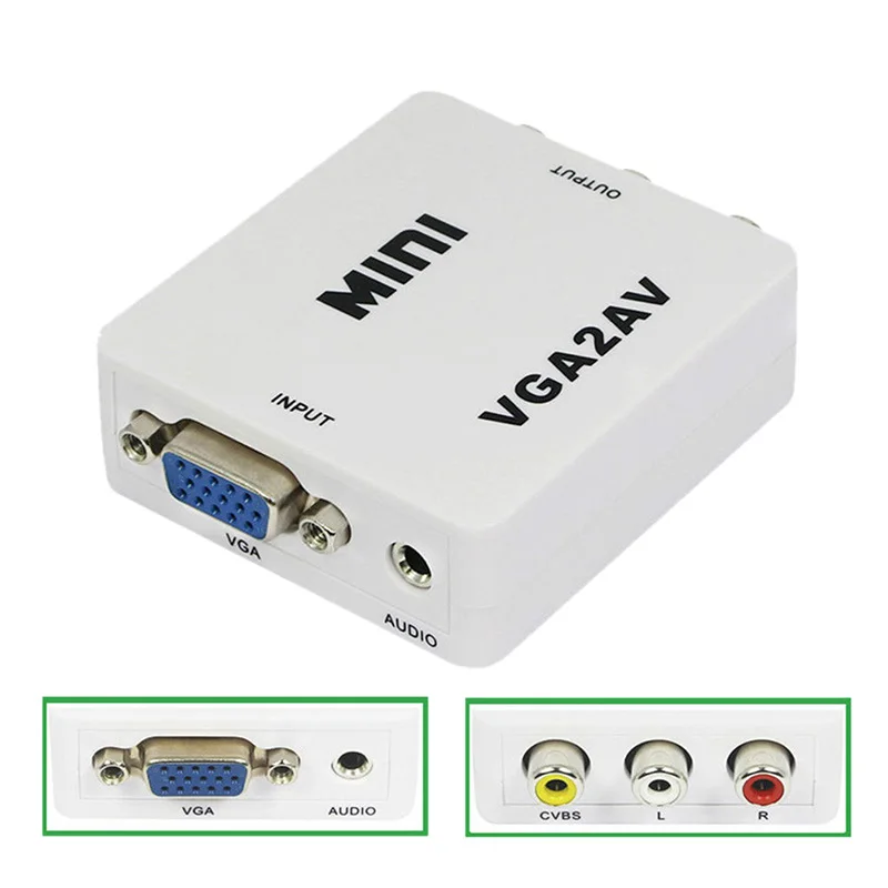 Mini VGA to AV RCA Converter with 3.5mm Audio VGA2AV/CVBS+Audio Convertor for HDTV PC 1080P | Электроника